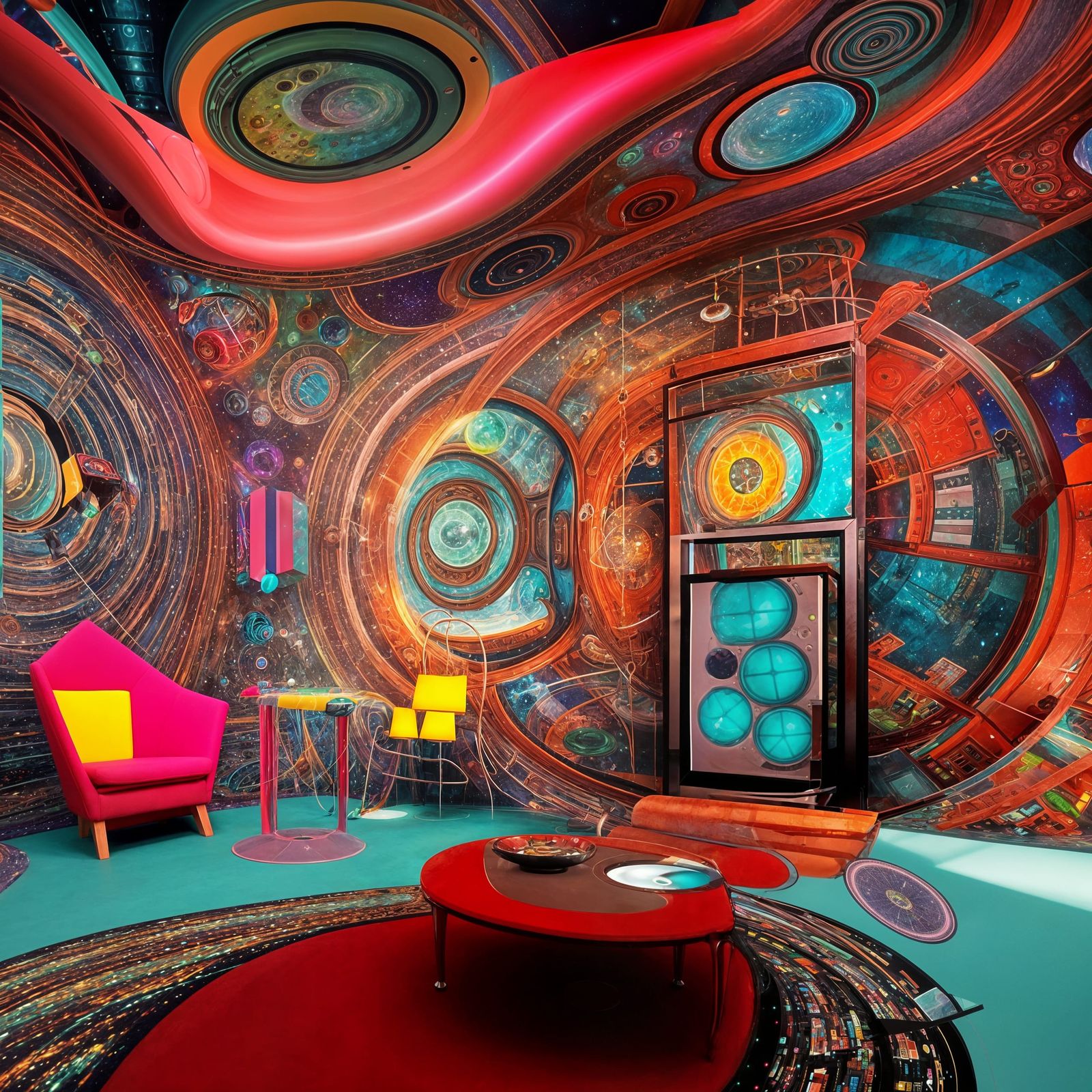 Futuristic Waiting Room with Interactive Art