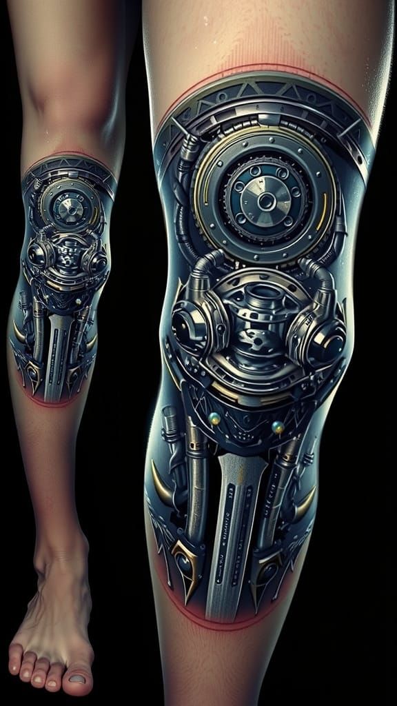 Sleek Futuristic Mechanical Knee in Gothic Steel Finish