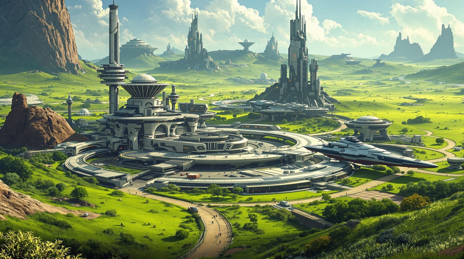 Emerald Planet Rebel Space Base in Futuristic Sci-Fi Style