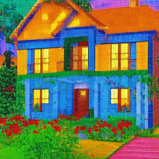 Mouse in Pixelated House: Retro 8-Bit Art