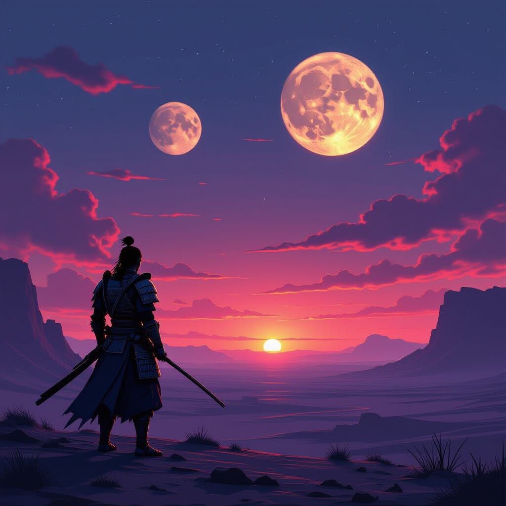 Samurai on Alien Planet with Two Moons