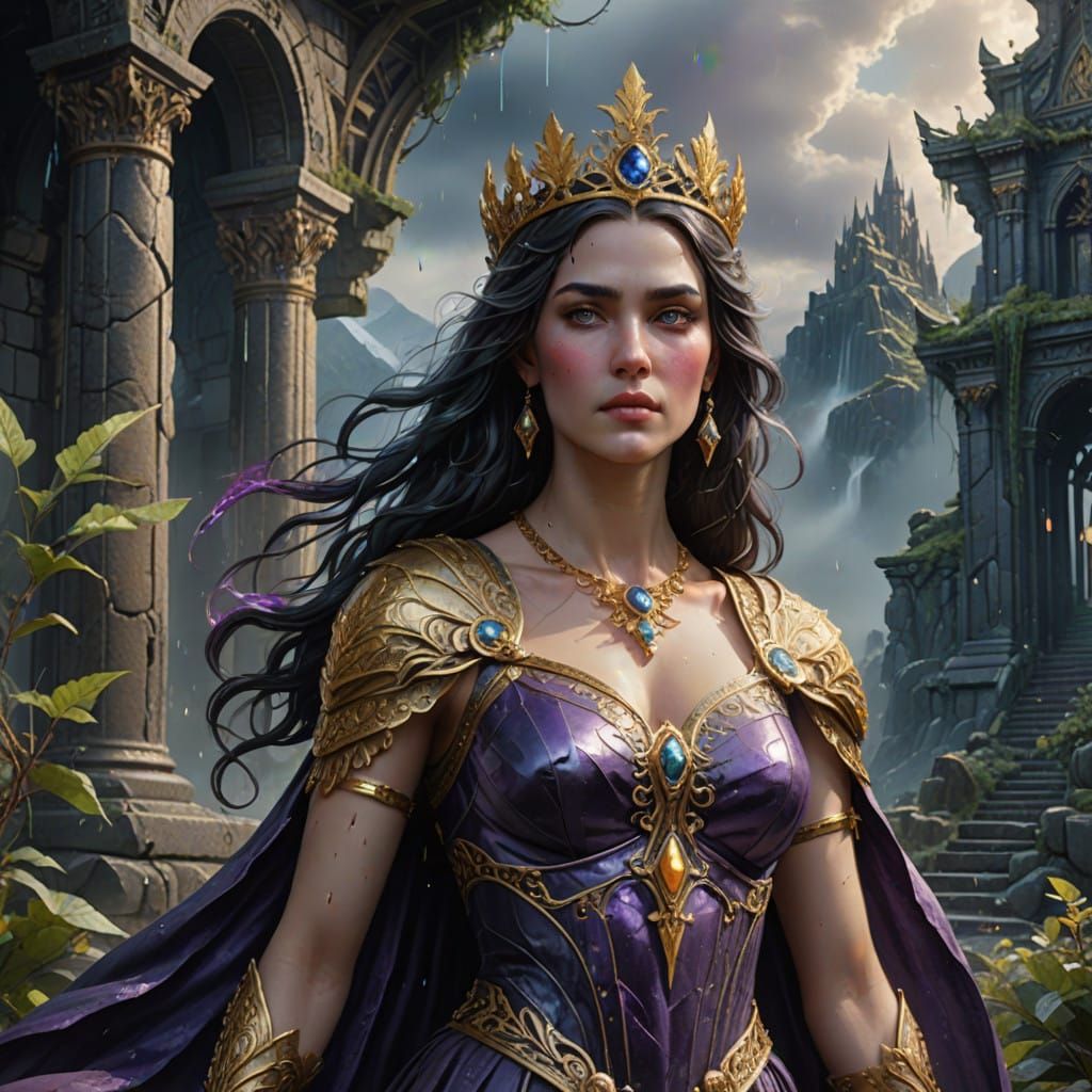 Hyper-Realistic Goddess Portrait in Dystopian Watercolor