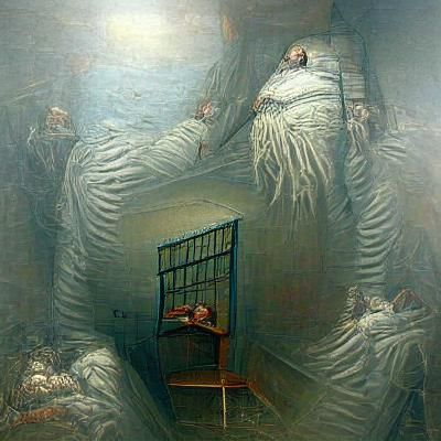 Office Prison in Horror Engraving Style