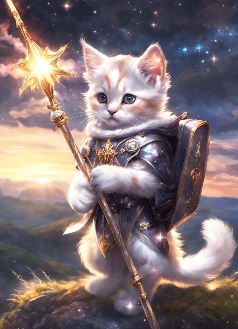 Anthropomorphic Kitten Pope on Battlefield: Anime Art