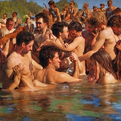 Classical Oil Painting of a Revelrous Gathering