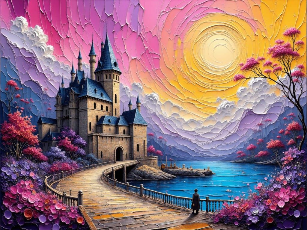 Vibrant Fantasy Castle in Monochromatic Hues