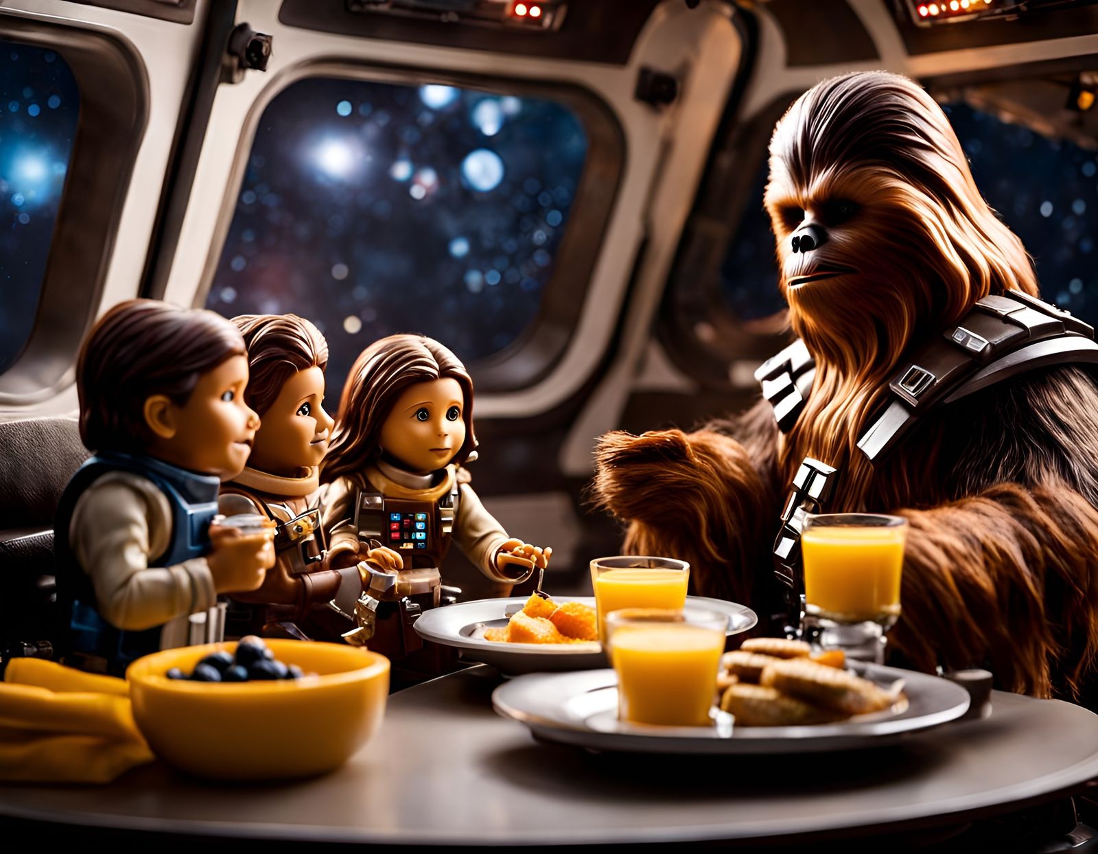 Wookiee Family Breakfast in Spaceship, Detailed 8K Photo