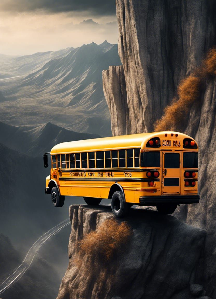 Apocalyptic School Bus on a Cliff Edge