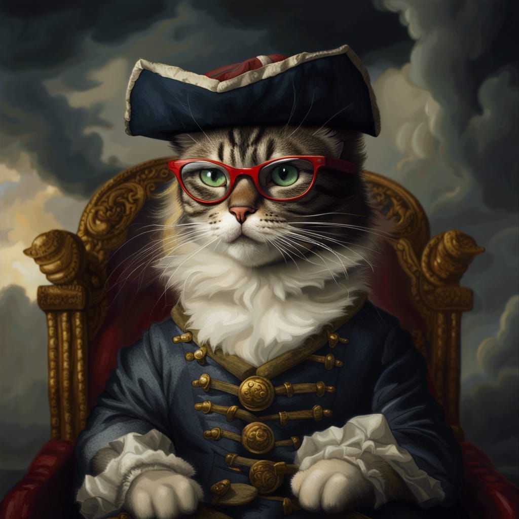 Pirate Cat on Throne with Stormy Sky