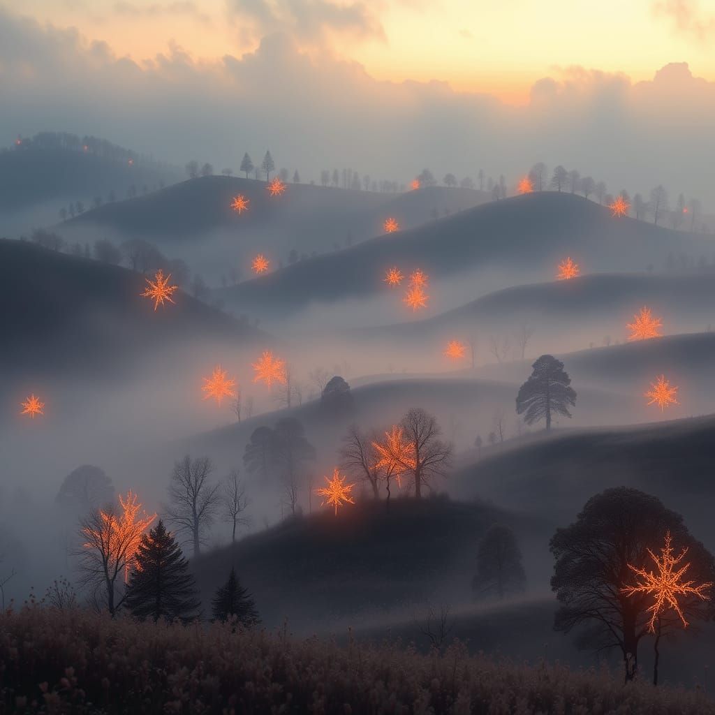 Ethereal Fantasy Landscape with Glowing Trees