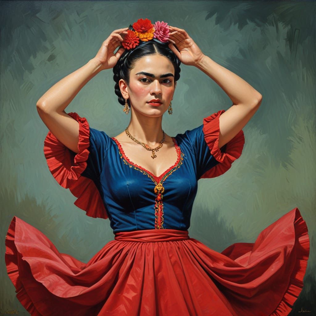 Frida Kahlo-Inspired Dancer in Oil Painting Style