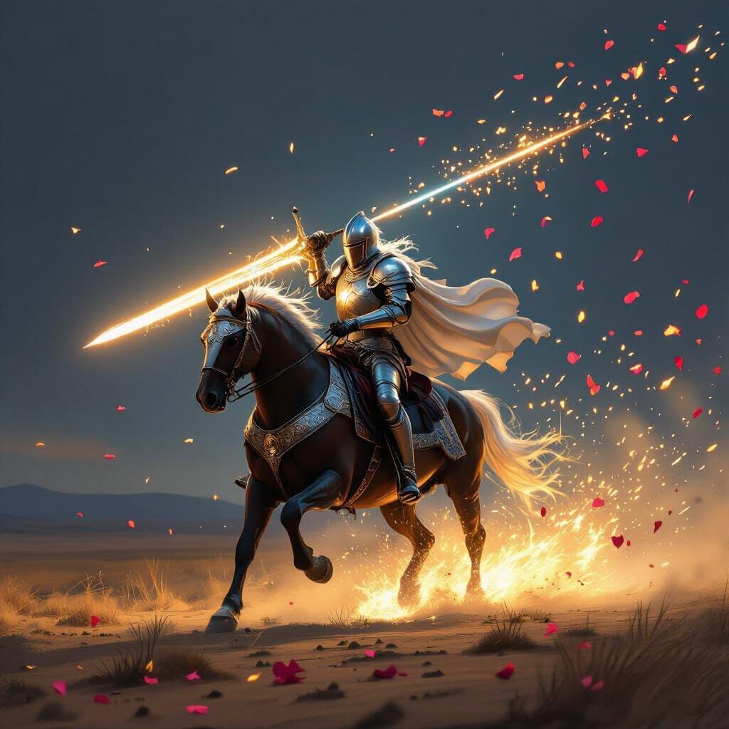 Knight with Glowing Blade in Epic Fantasy Matte Painting