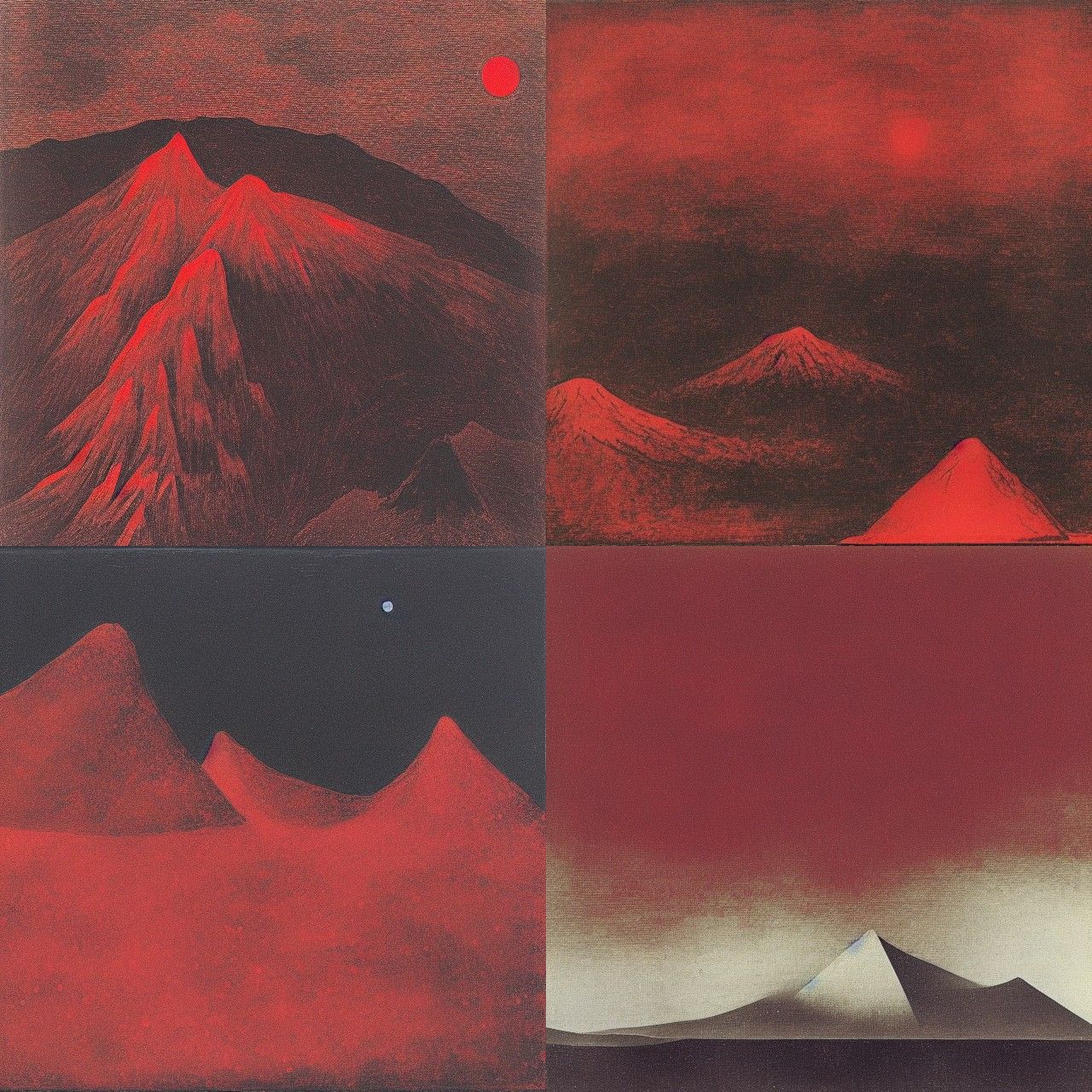 Red Snow Mountain Inspired by Max Ernst