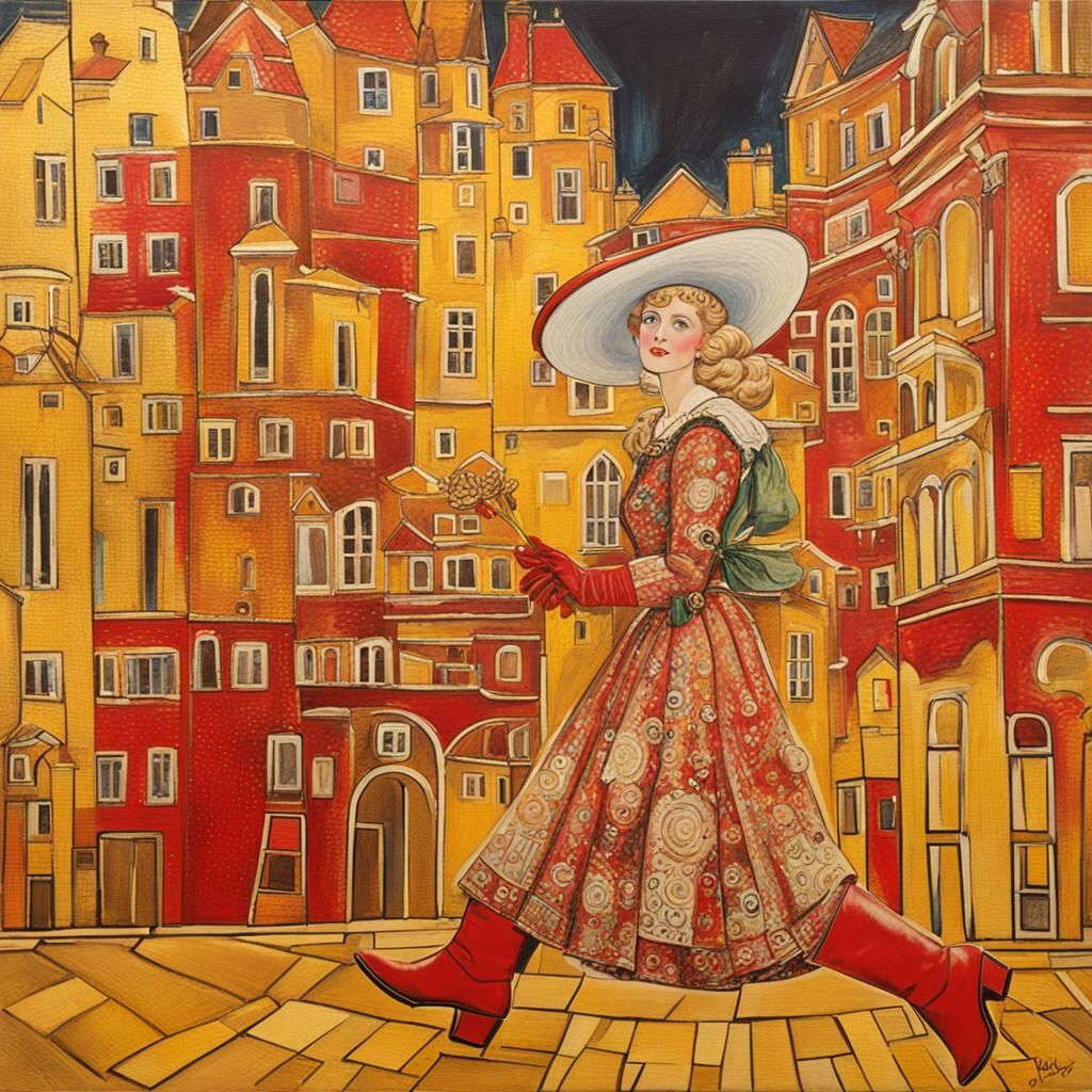 Dirndl Woman in Klimt's Golden Style