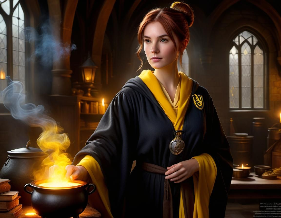 Fantasy Wizard in Hogwarts Classroom, Art Nouveau Style