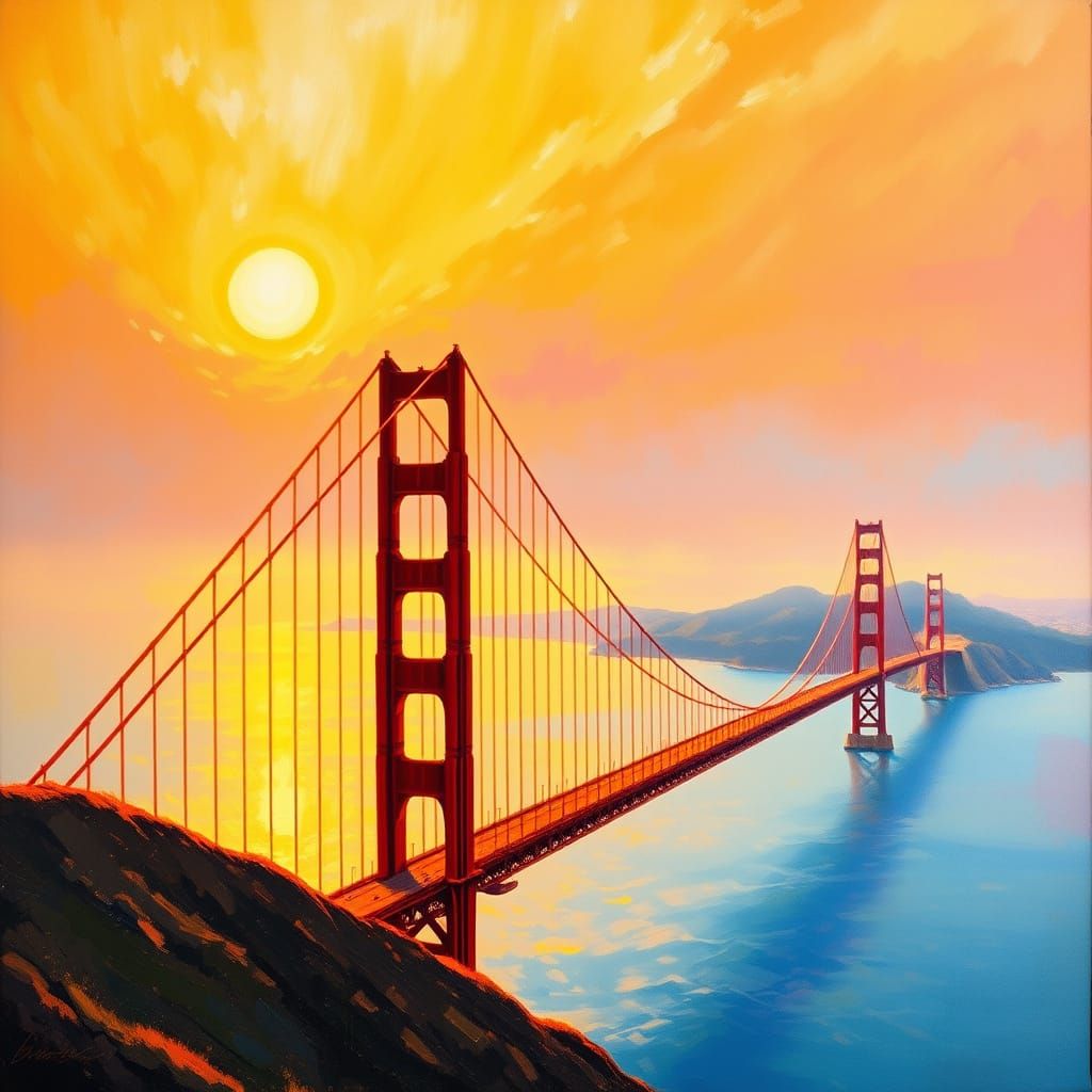 Golden Gate Bridge in Serene, Impressionist Light