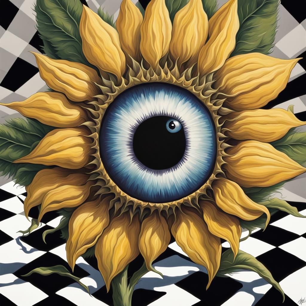 Sunflower Eye in Pop Surrealist Style