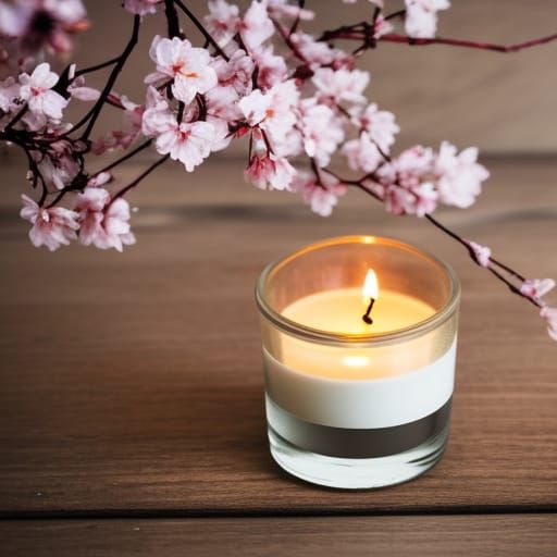 Candlelight and Cherry Blossoms: Serene Still Life
