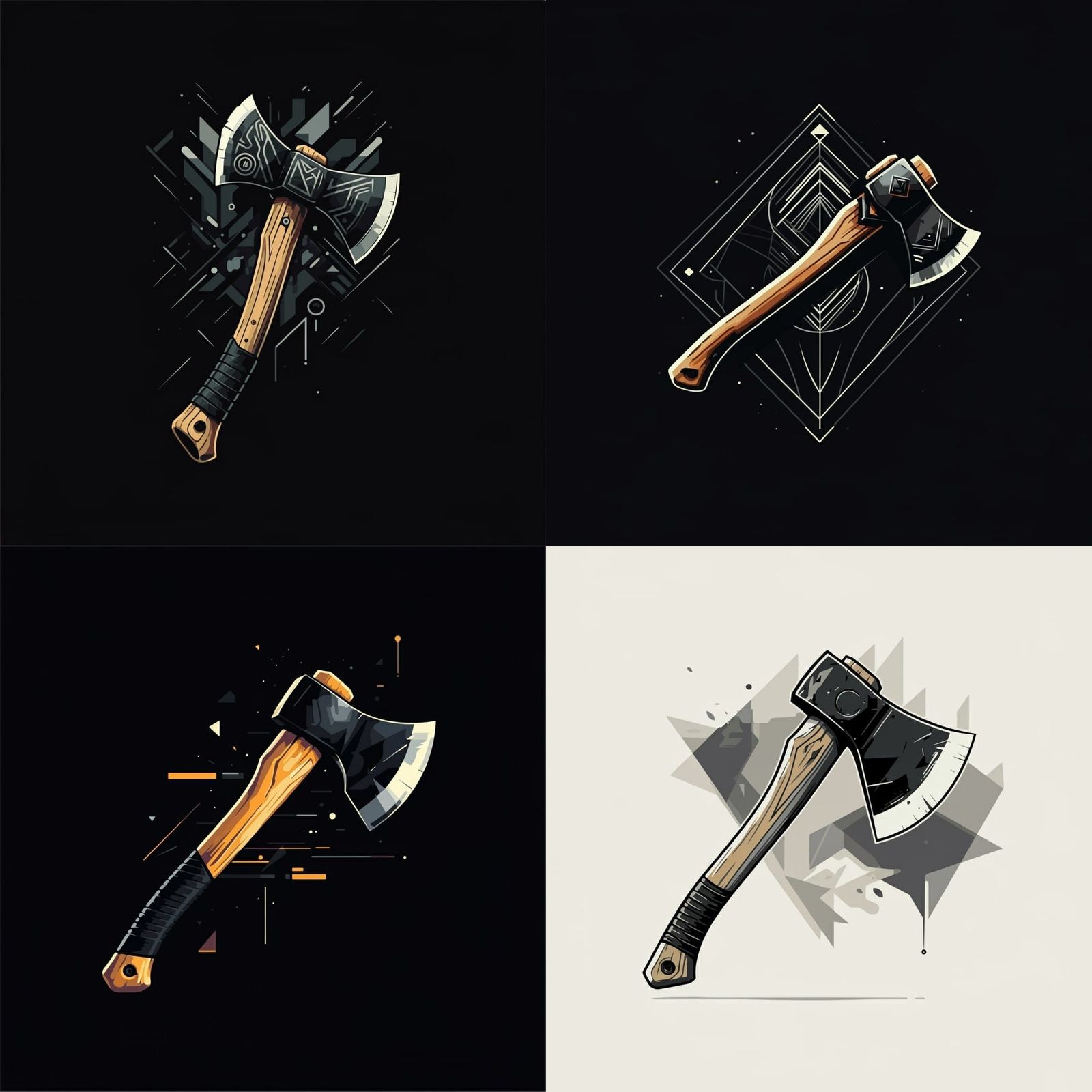 Geometric Bauhaus Style Axe Logo in Black and White