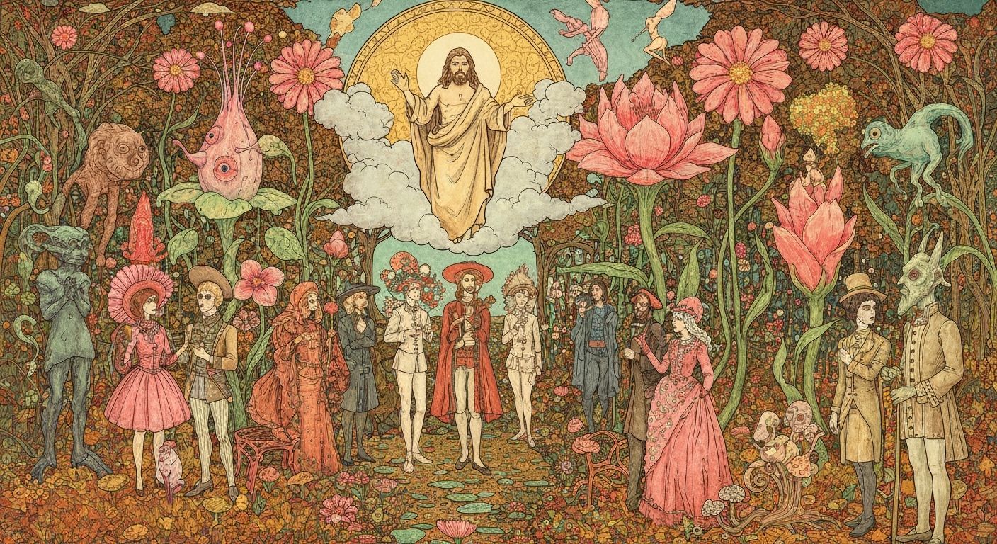 Jesus Second Coming in Art Nouveau Garden
