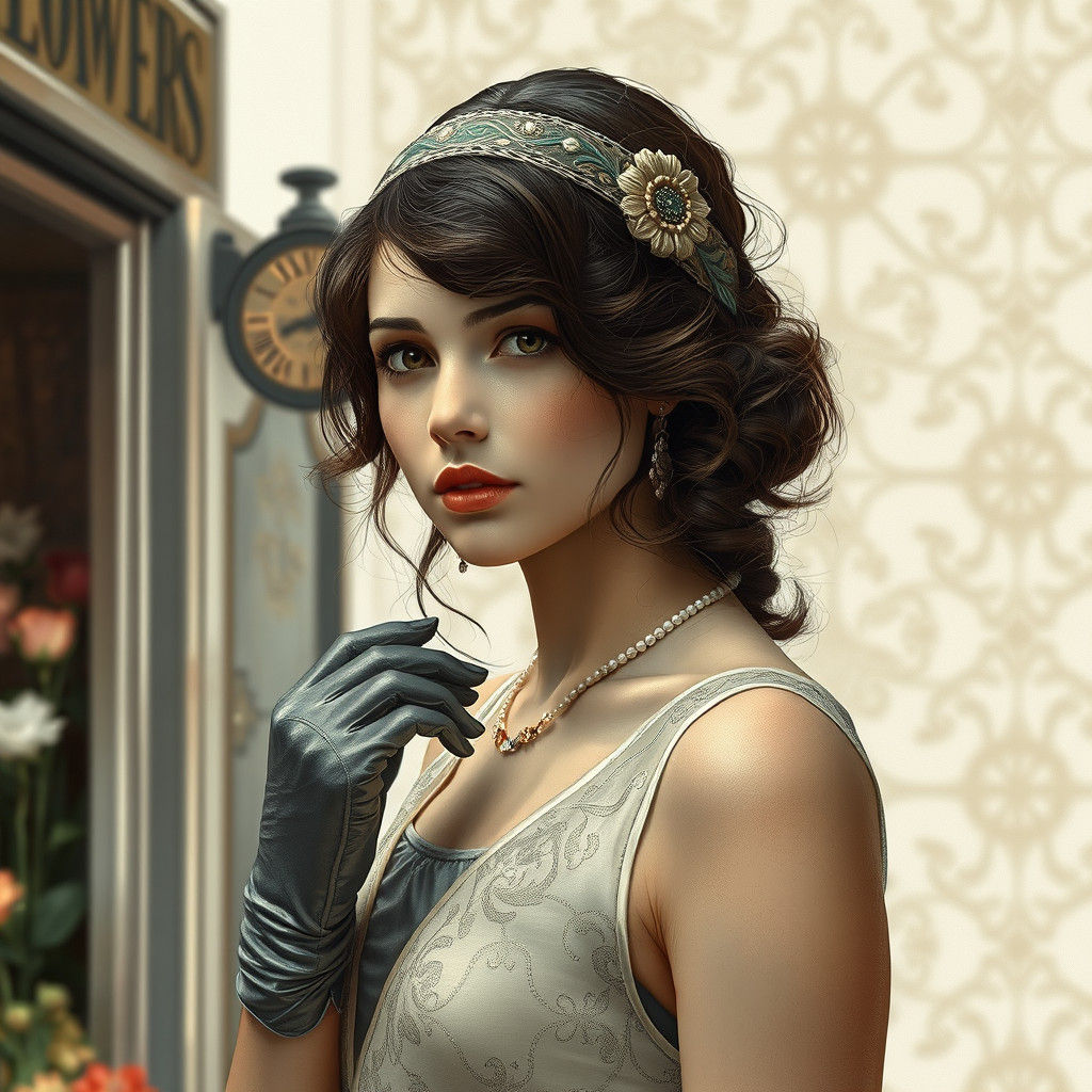 Flapper Girl Portrait in Art Nouveau Style