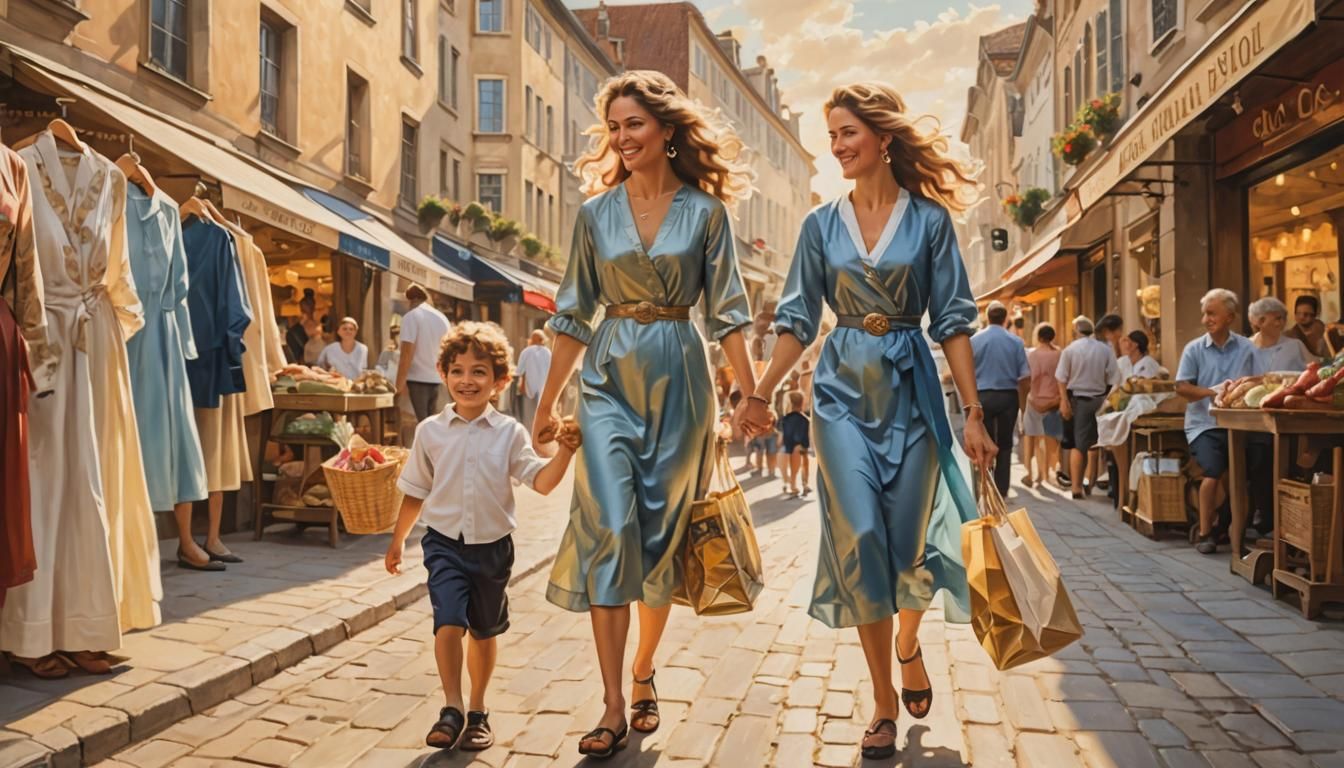 Baroque Painting: Mother and Son in Golden Light