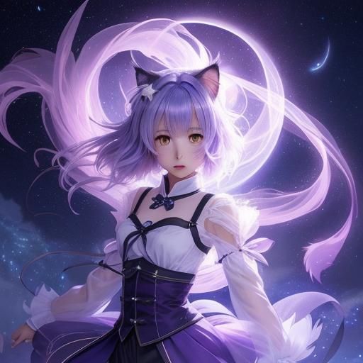 Female Willow Wisp Dancing Under Night Sky in Anime Art