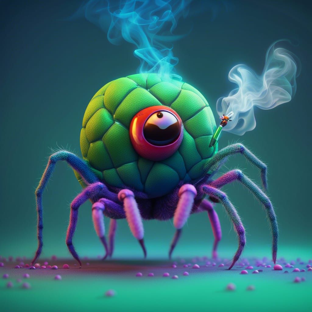 Humorous Spider Smoking Weed in 3D Digital Art