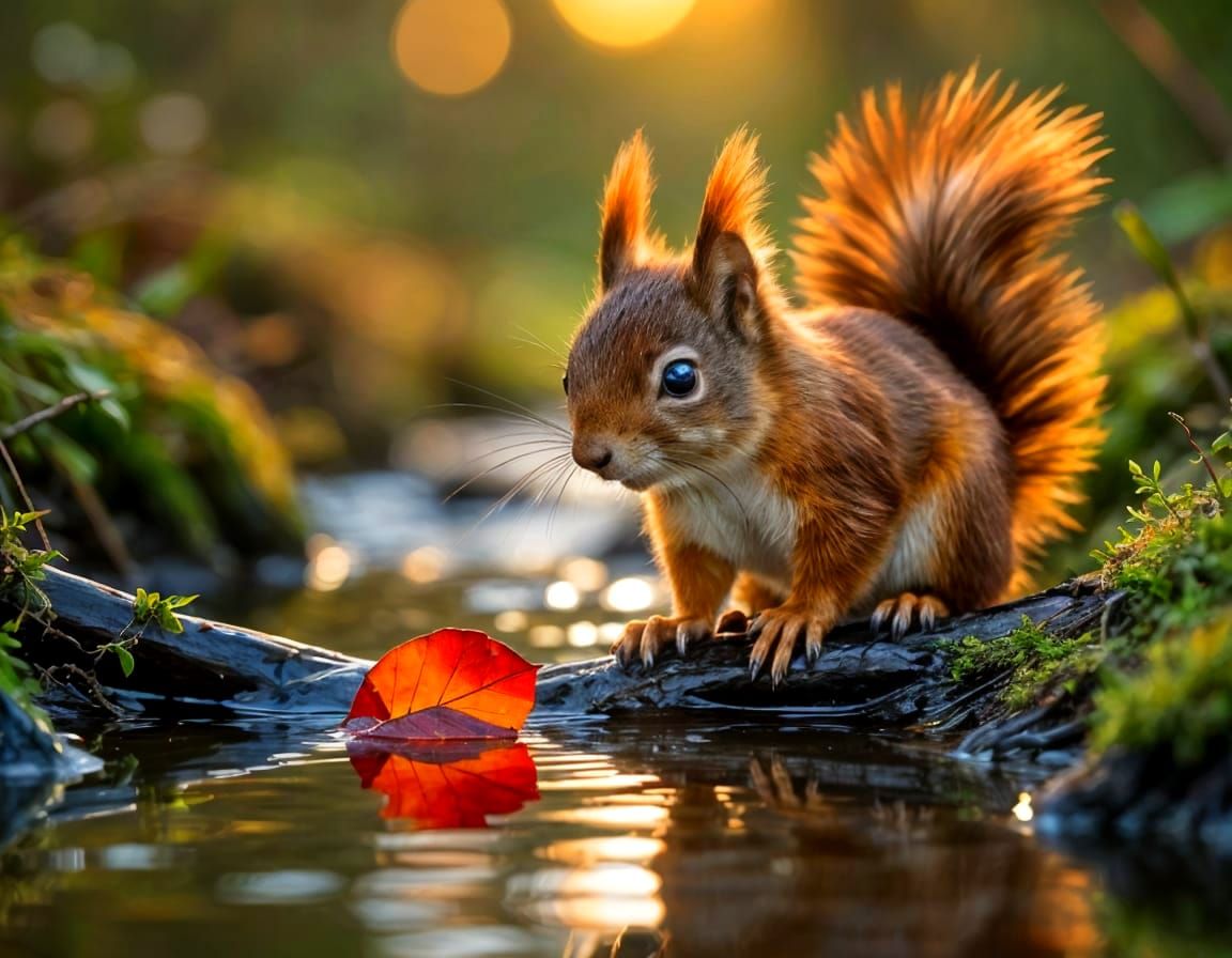 Fiery Squirrel and Autumn Leaf, Disney-Pixar Style