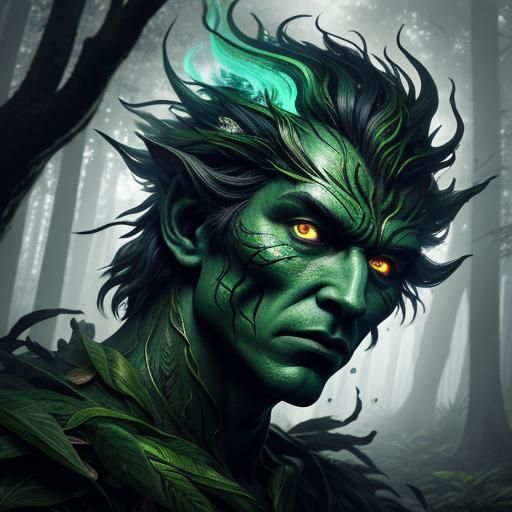 Hyperrealistic Forest Elemental Moving Through Trees
