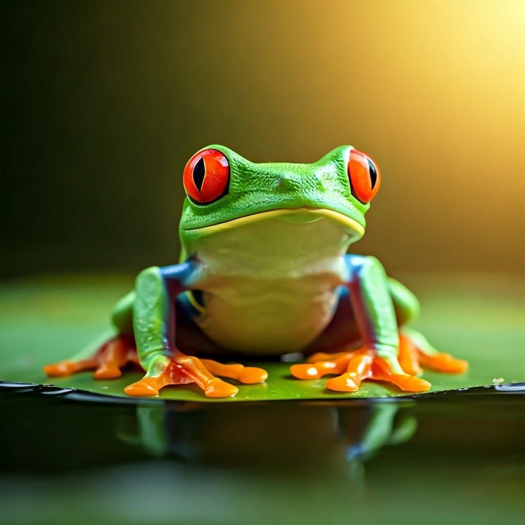 Crimson-Eyed Frog on Lily Pad, Macro Photography