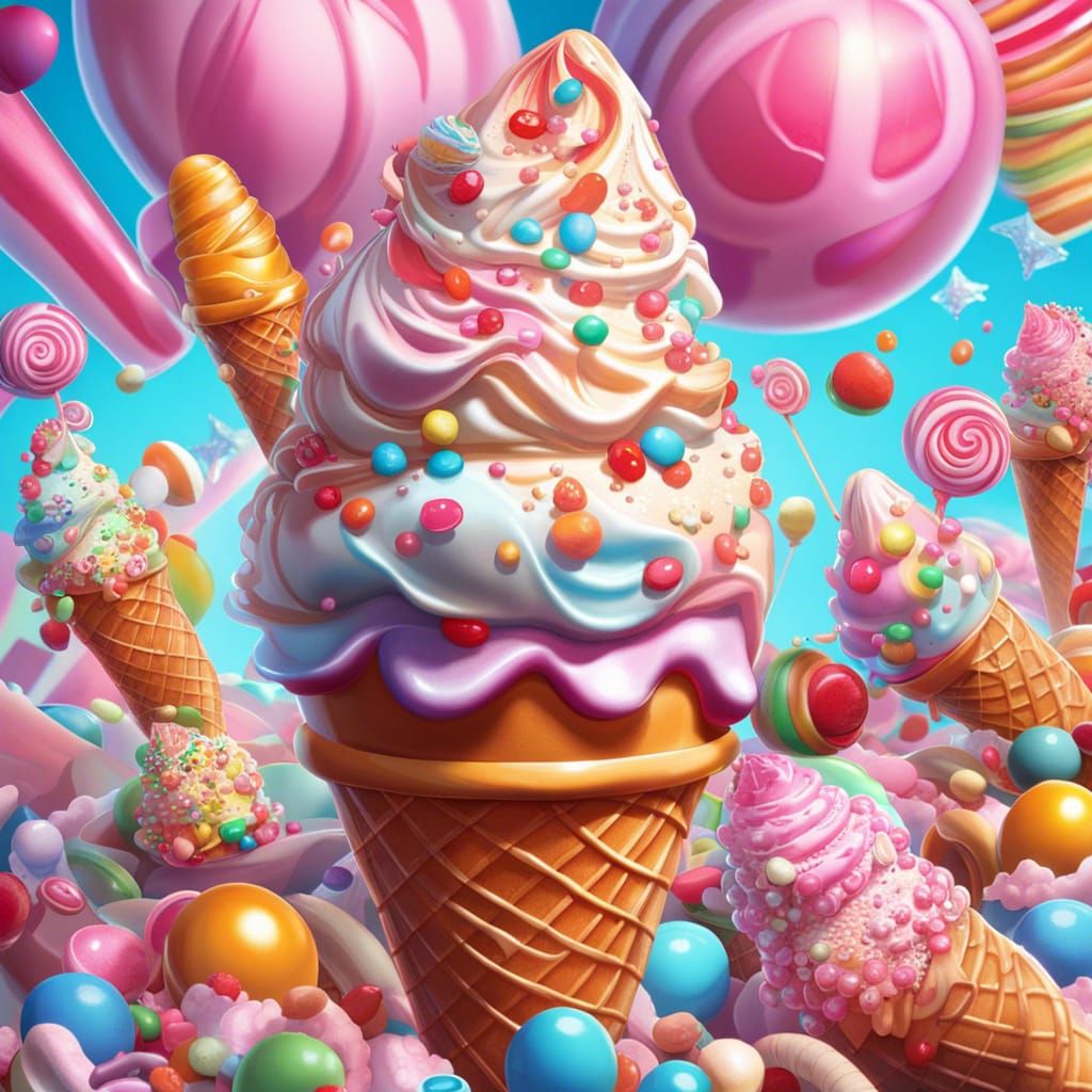 Triple Scoop Ice Cream in Candy Art Style