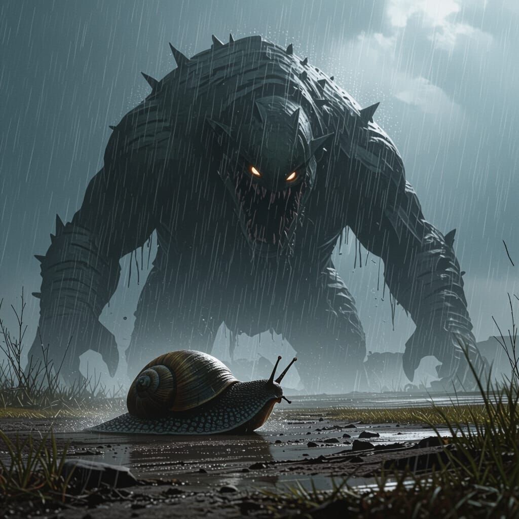 Slugcat Crushed by Colossal Downpour in Gritty Concept Art