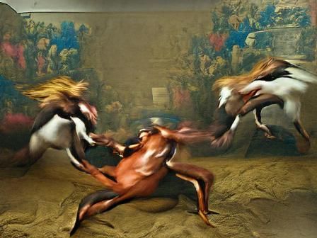 Renaissance Style Painting of Two Fighting Horses