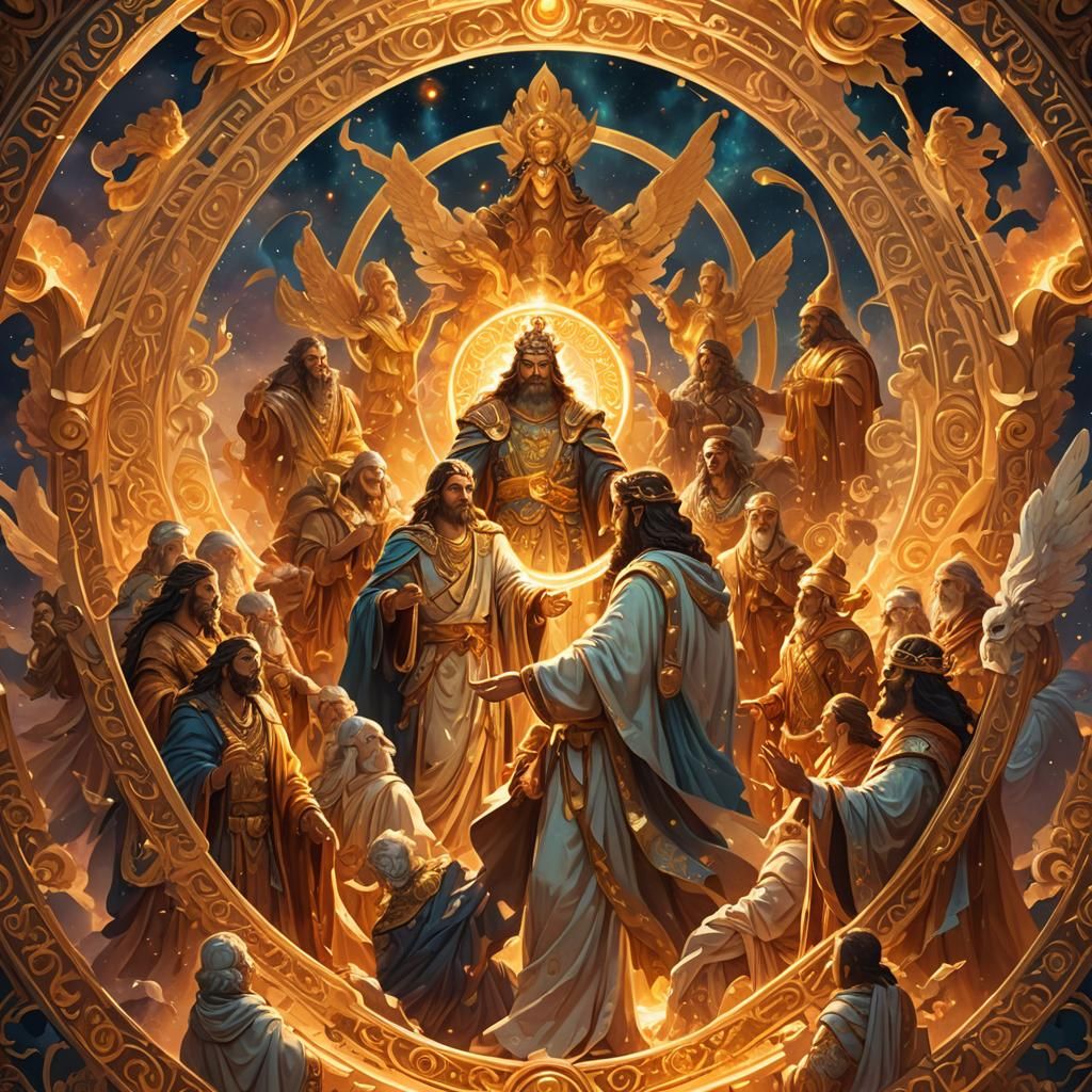 Gods Unite Around Portal in Mythological Art