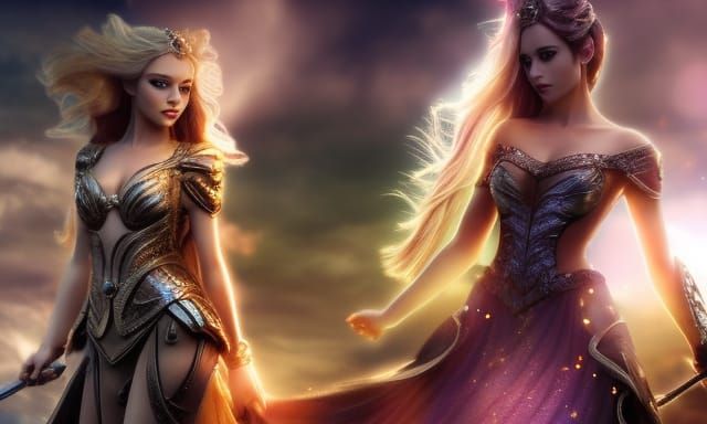 Two Warrior Goddess Staring out to the Precipices