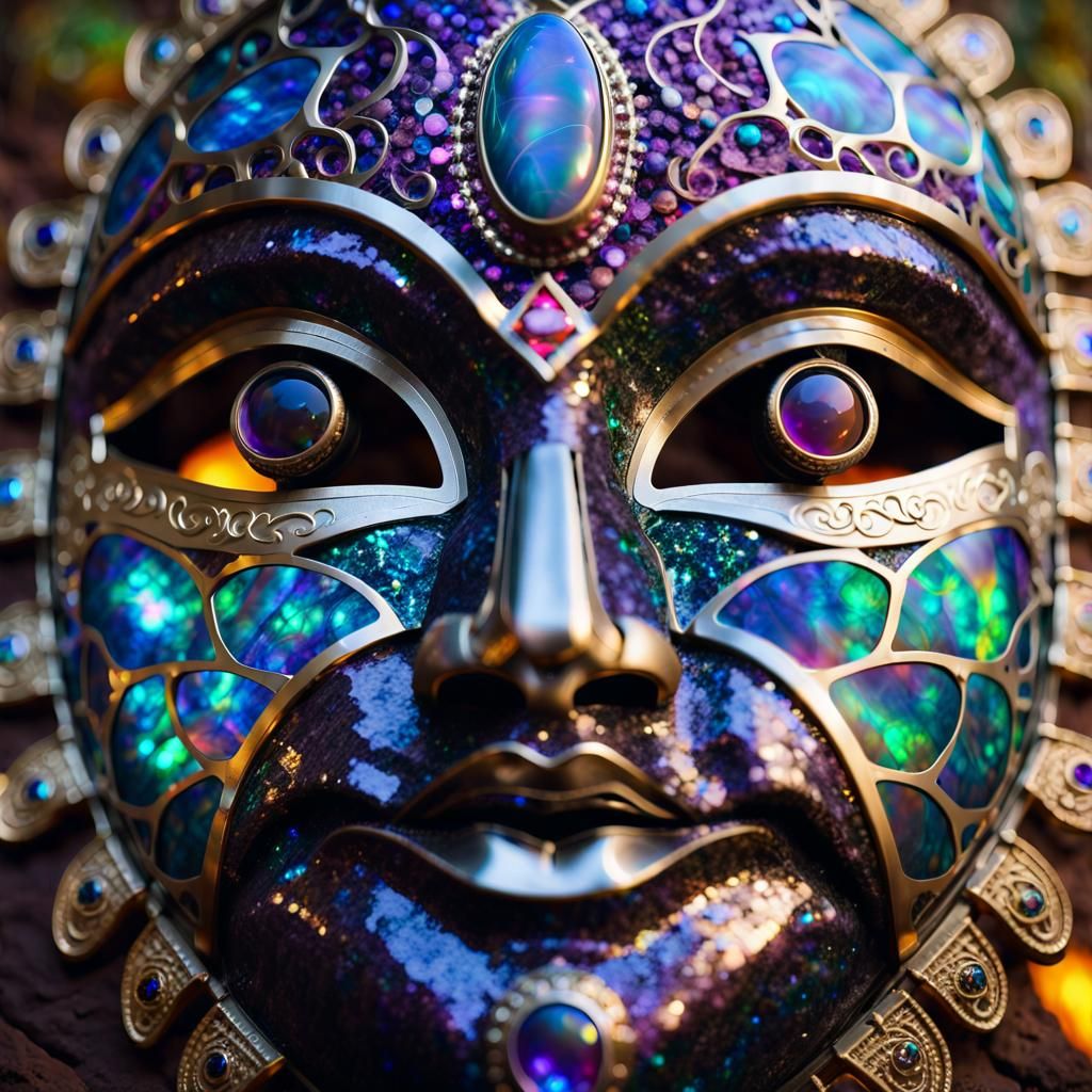 Glittering Opal Mask in Detailed Fantasy Photography