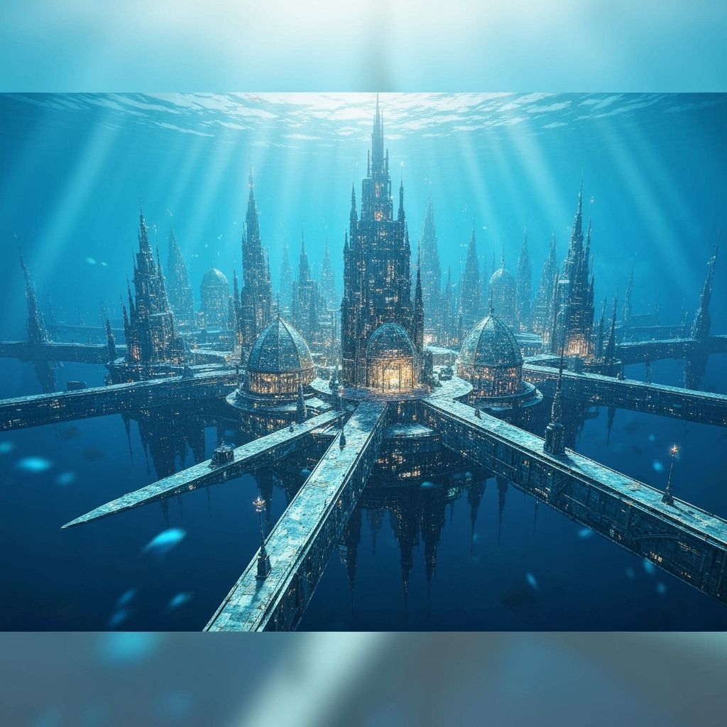 Underwater City Protected by Air Bubble in Anime Style