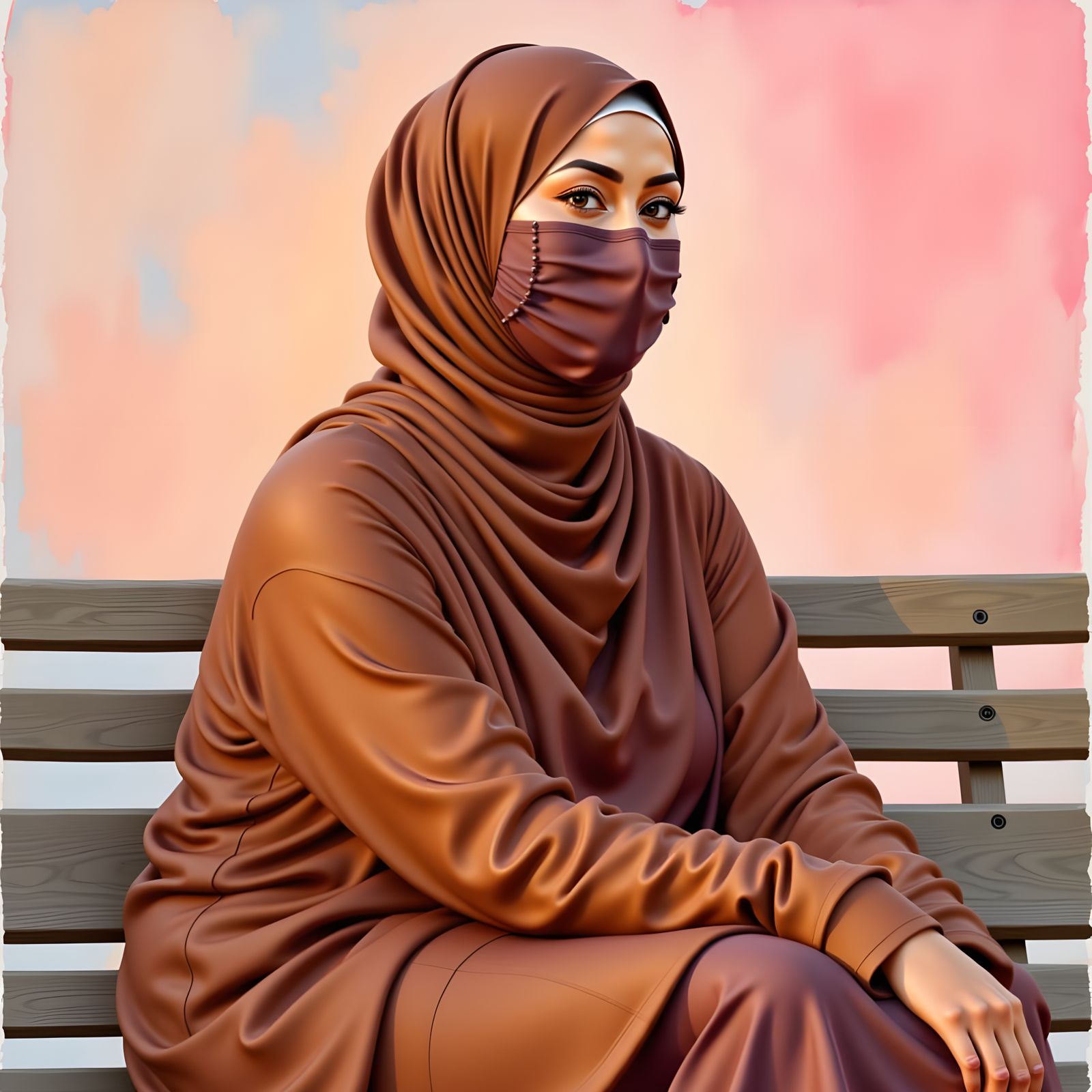 Serene Woman in Hijab: An Oil-Gouache Style Portrait
