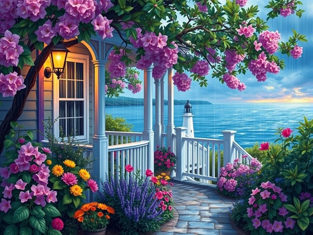 Idyllic Garden Scene in Kinkade Style