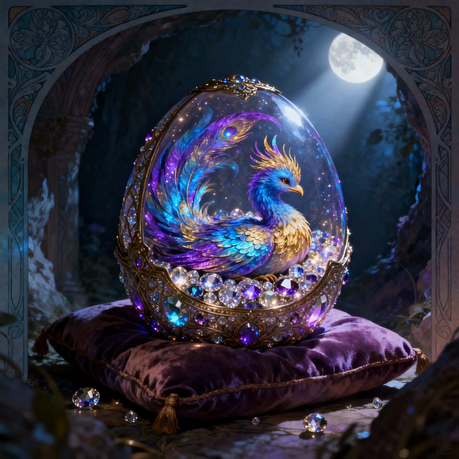 Bioluminescent Phoenix Hatchling in Fabergé Egg