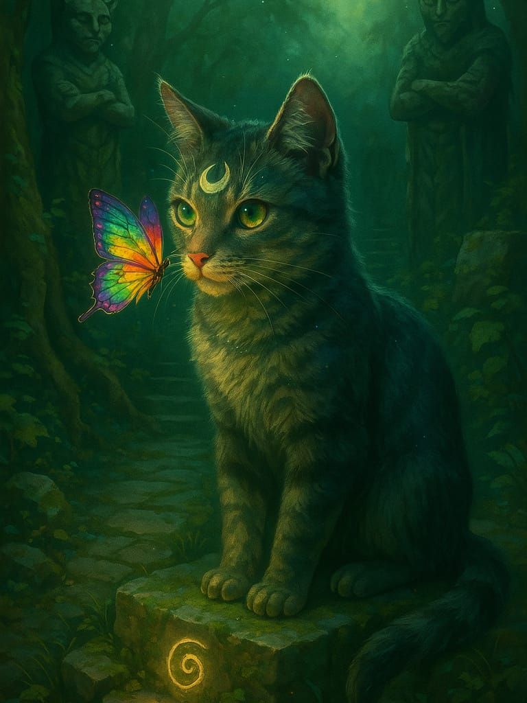 Luna Cat 🌙 with Rainbow butterfly