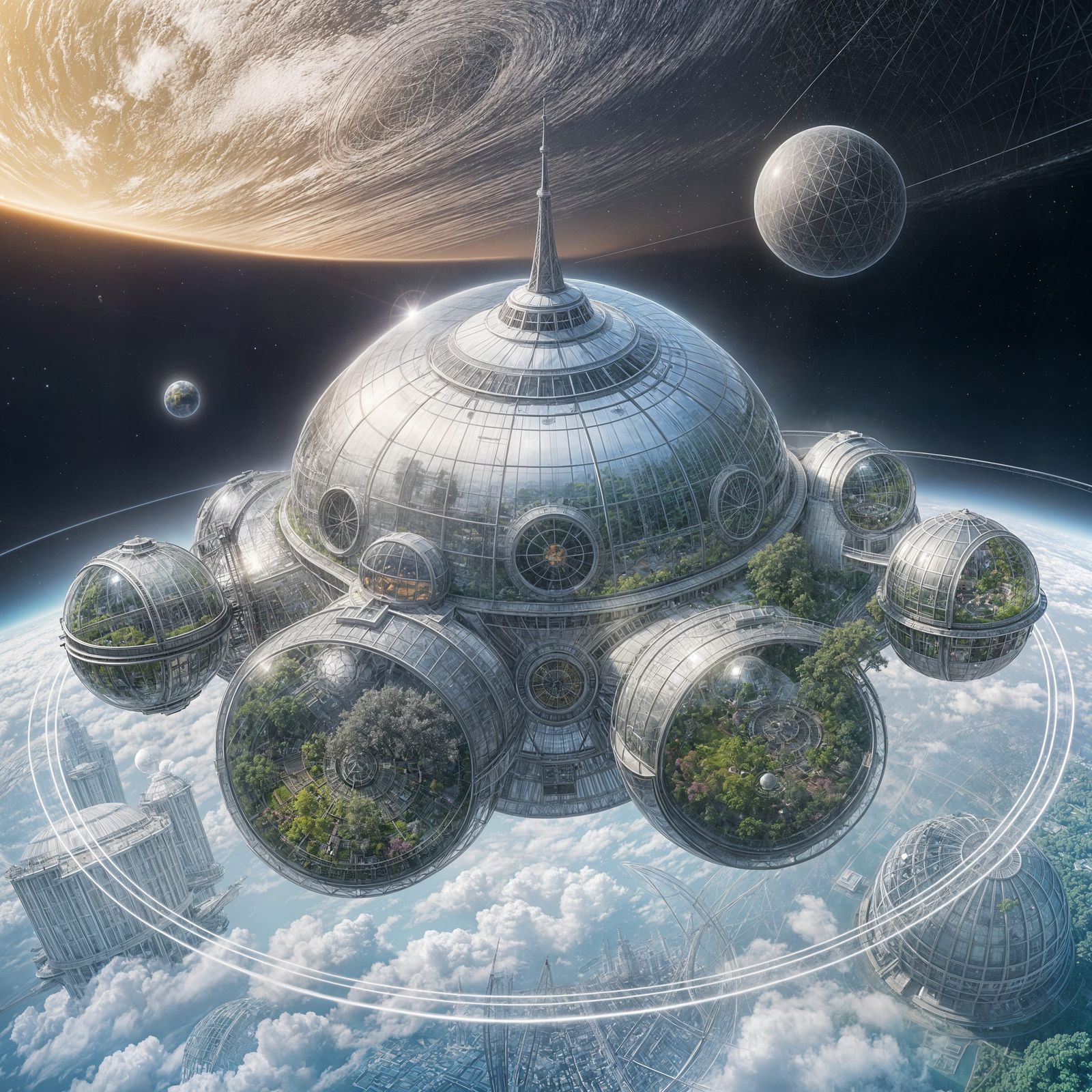 Futuristic Starbase with Radiant Energy Dome and Luminous Or...