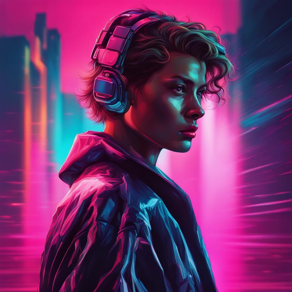 Hyperrealistic Retrowave Portrait with Dramatic Lighting