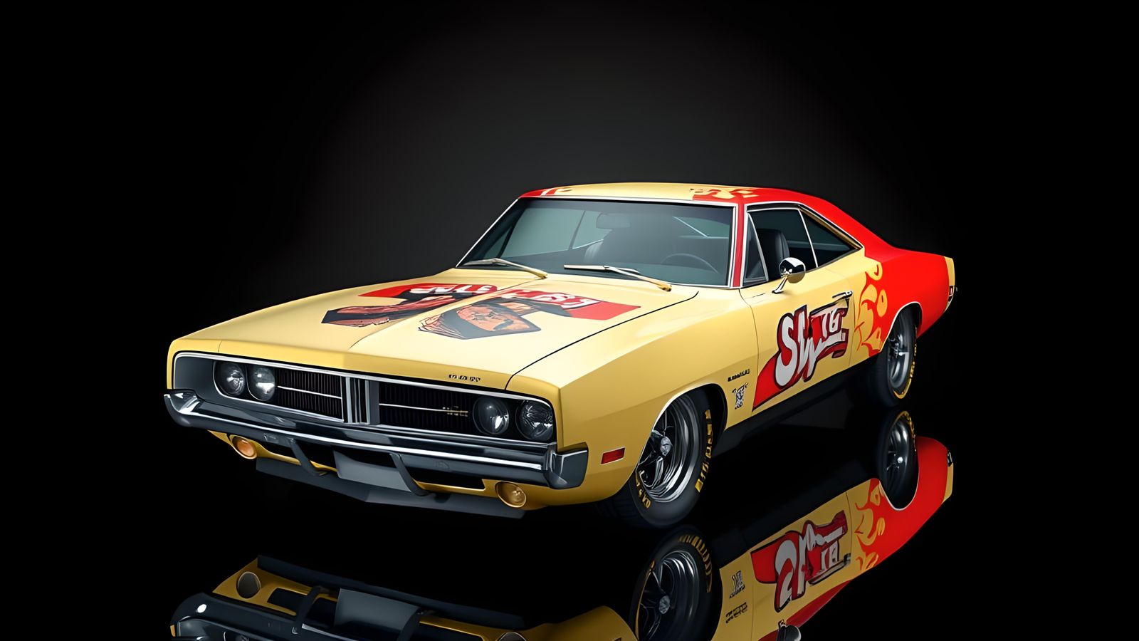 Cartoon Rat-Rod Charger in Banksy Style