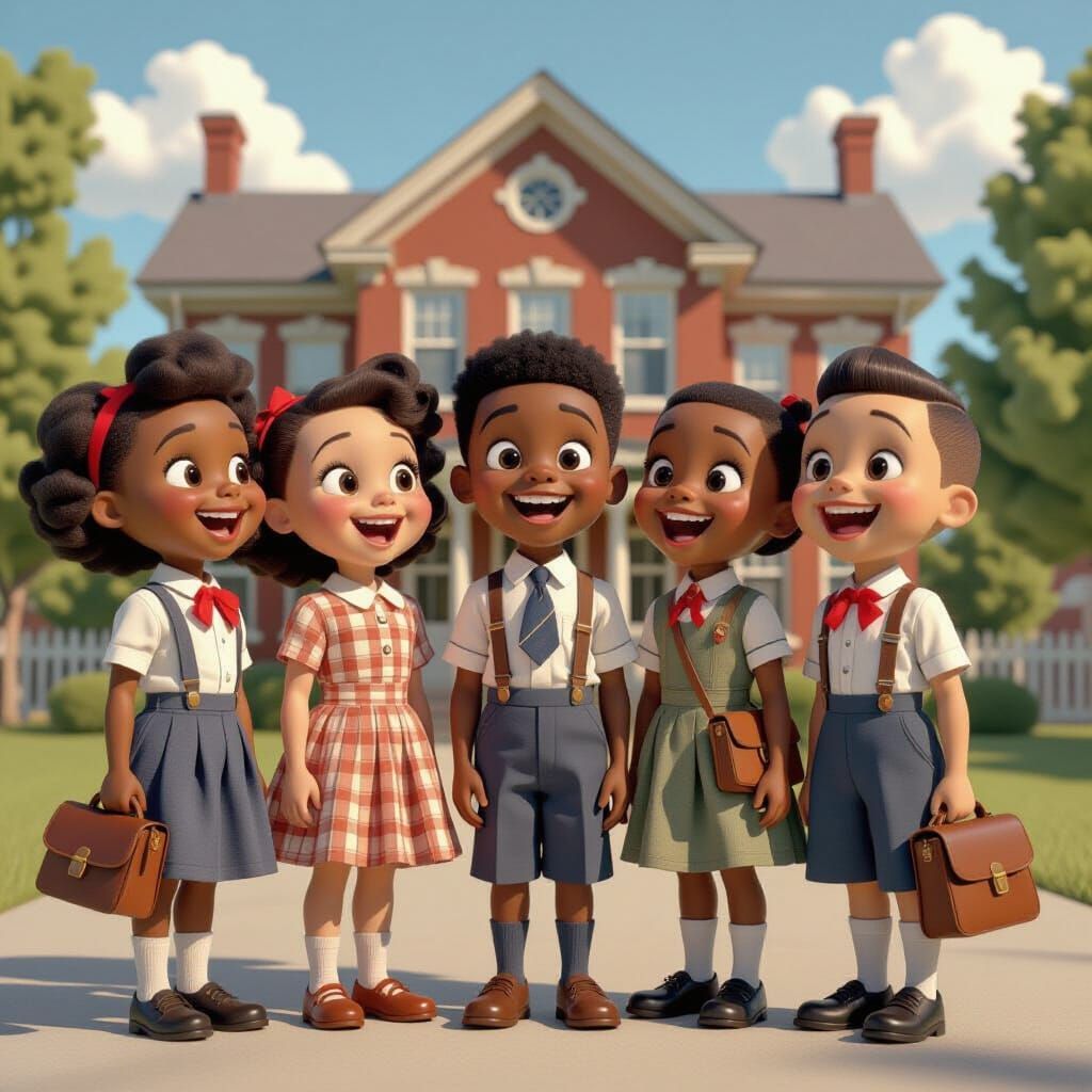 Retro 1940s School Kids in 3D Cartoon Style