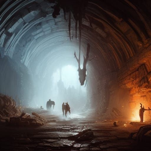 Horse Cave Painting: Dark Fantasy Masterpiece