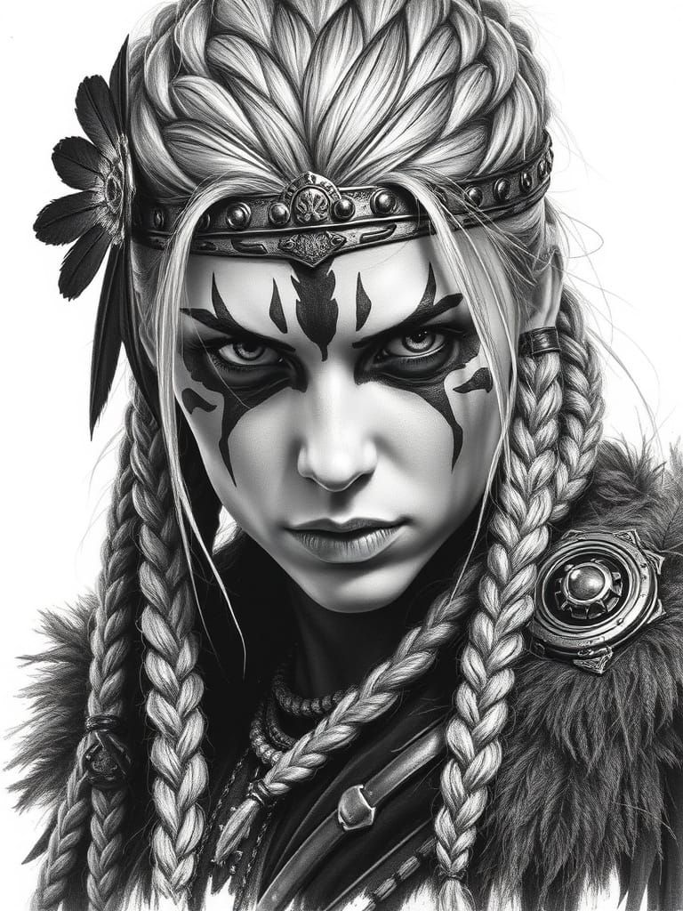 Fierce Viking Goddess in Charcoal Realism
