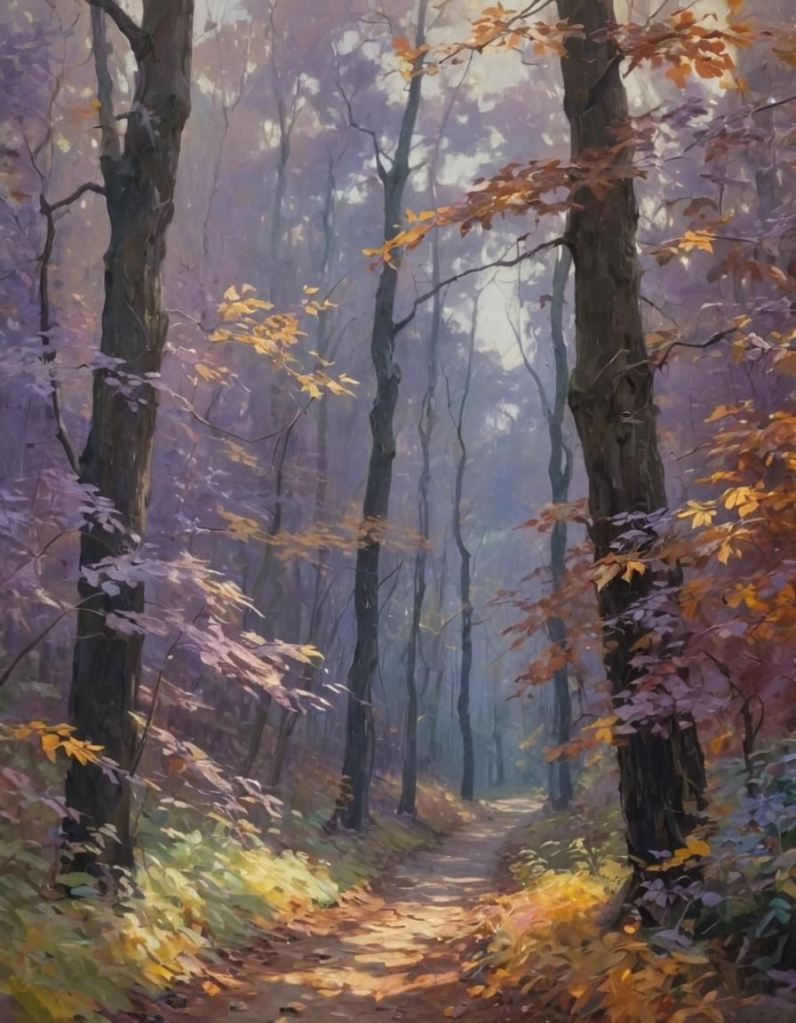Impressionist Forest Path in Golden Light