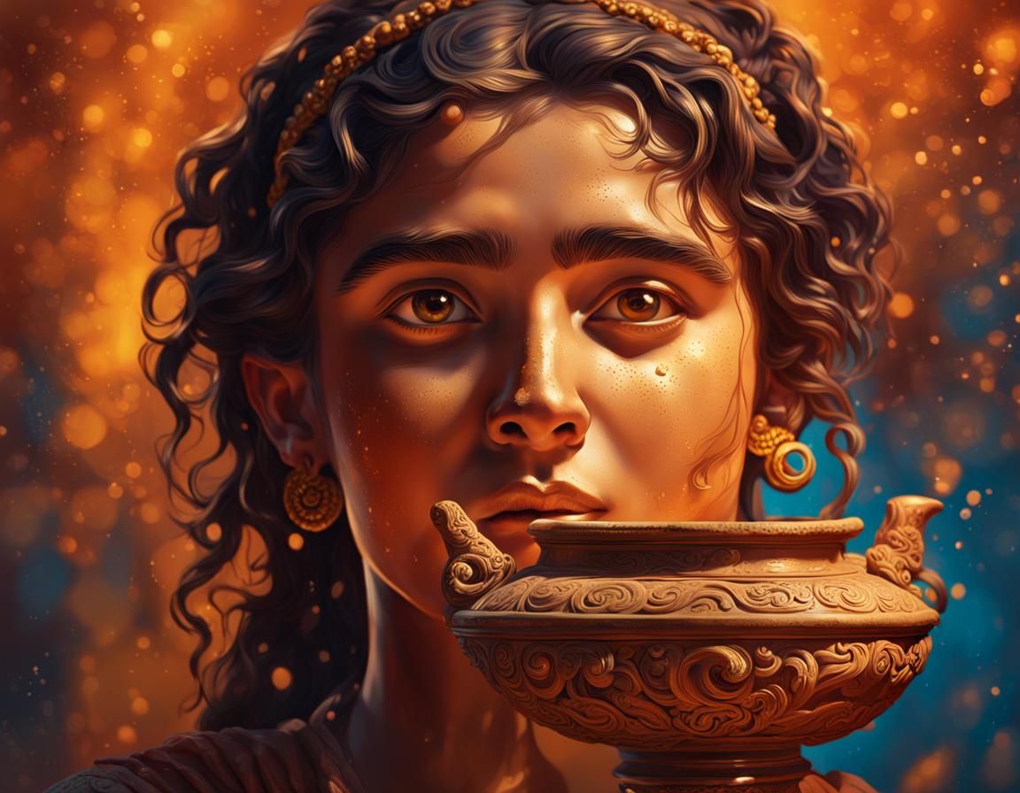Detailed Roman Oil Lamp with Woman, Hyperrealistic